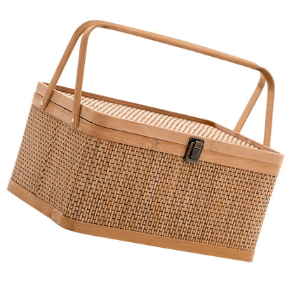 Woven Storage Basket with Locking Lid for Picnic