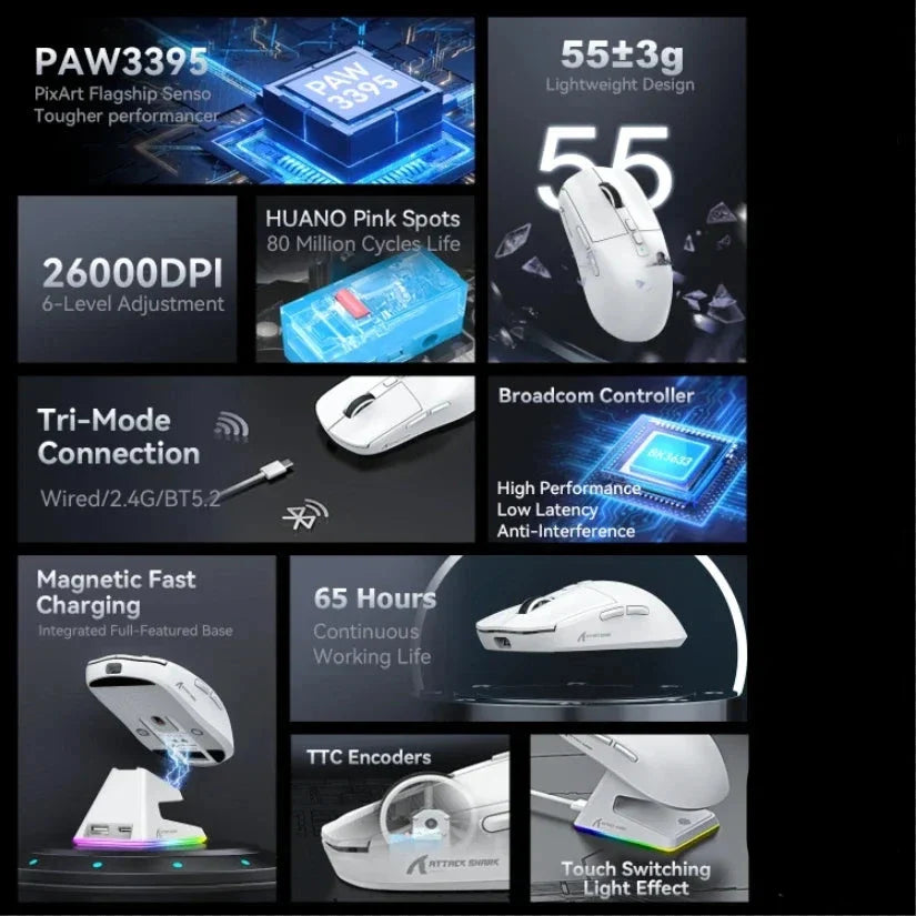 Tri-Mode RGB Gaming Mouse with Magnetic Charging Base