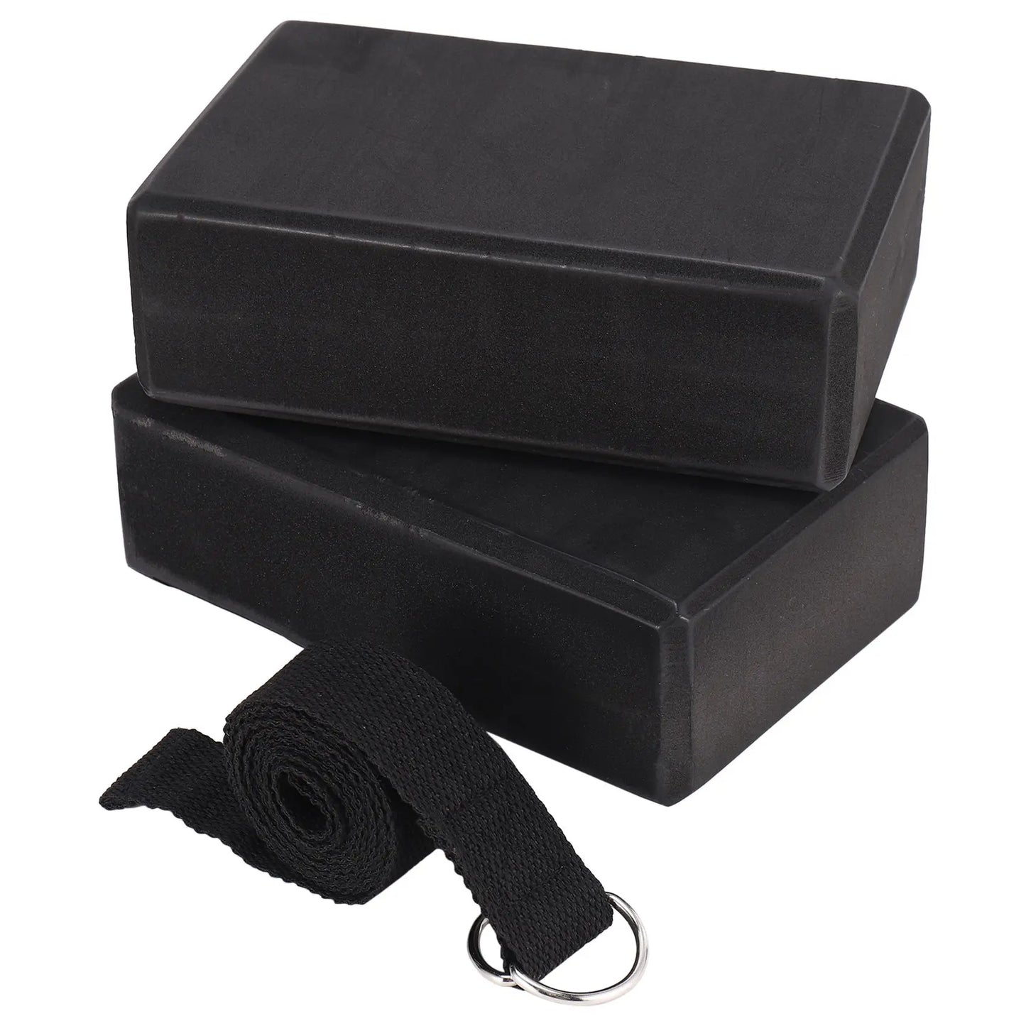 Yoga Block and Strap Set Non-Slip Foam Stretching (Black)