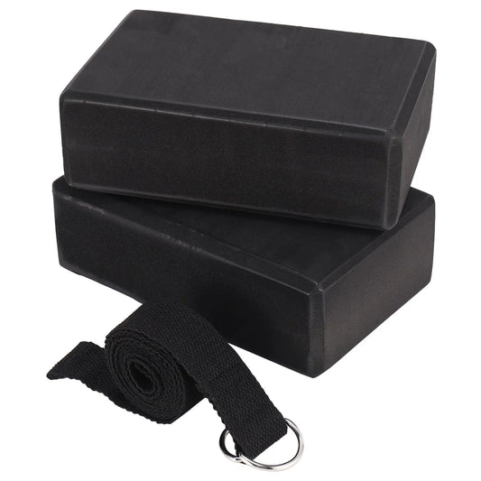 Yoga Block and Strap Set Non-Slip Foam Stretching (Black)