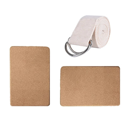 Yoga Blocks 2 Pack with Strap High-Density Cork (Beige)
