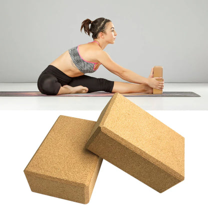 Yoga Blocks Set with Cork Blocks and Stretching Strap (Beige)