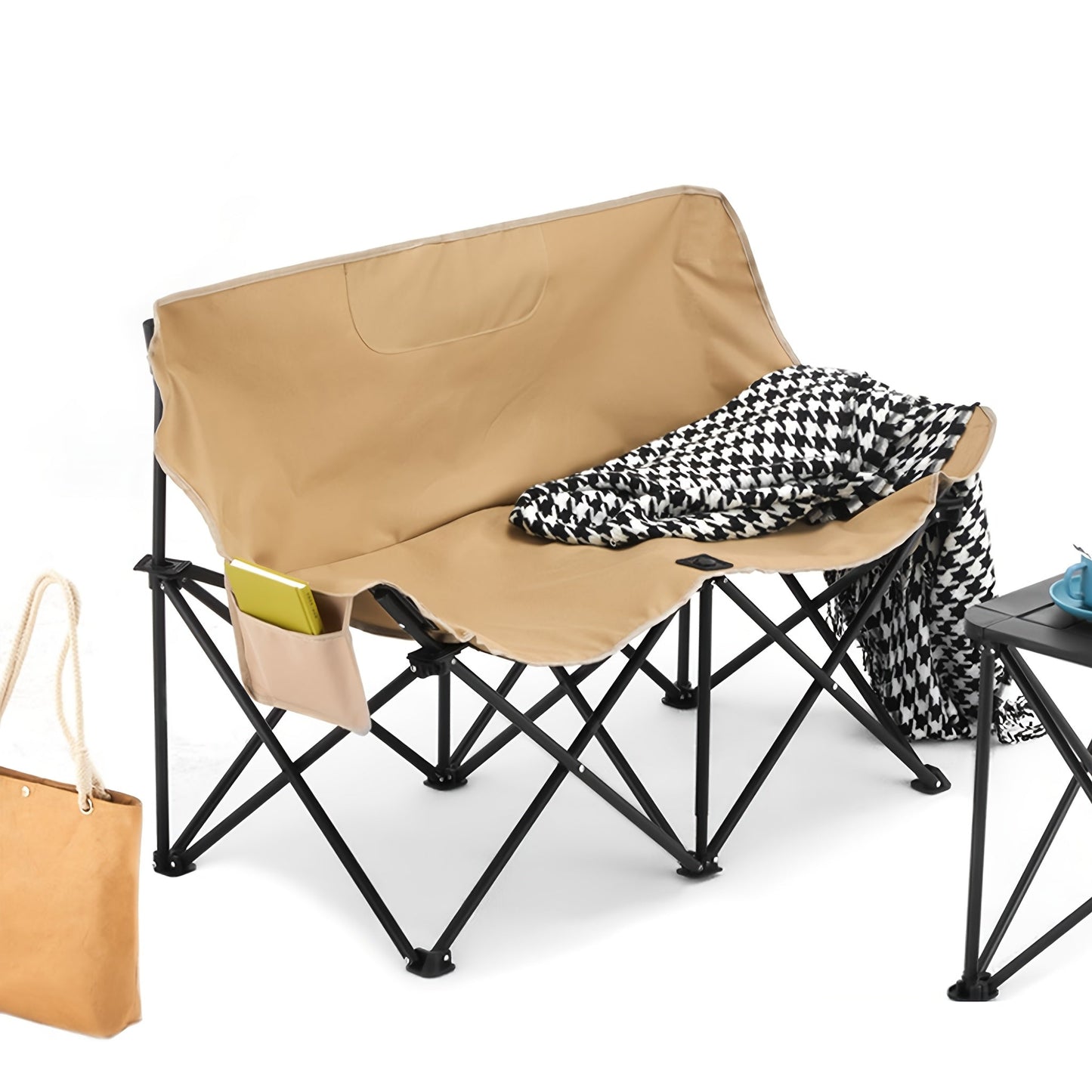 2-Person Folding Camping Sofa Chair with Armrests