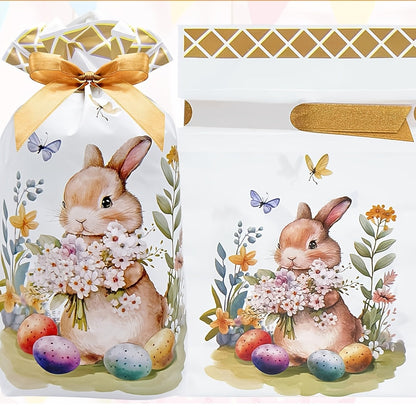 50-Pack Easter Bunny Gift Bags with Ribbons