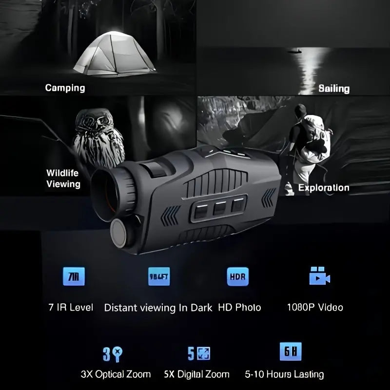 ABS R11 Night Vision Monocular - All Black Vision, 5x Digital Zoom, 984ft Range, 1080P Video, USB Charging