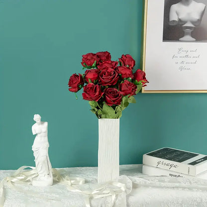 12-Piece Realistic Artificial Rose Bouquet - Red Long Stem Roses for Floral Arrangements