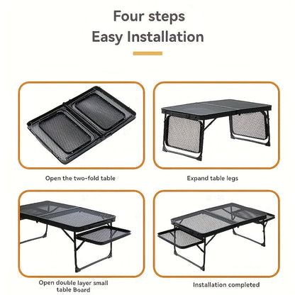 Camping Table with Extendable Wings & Mesh Top