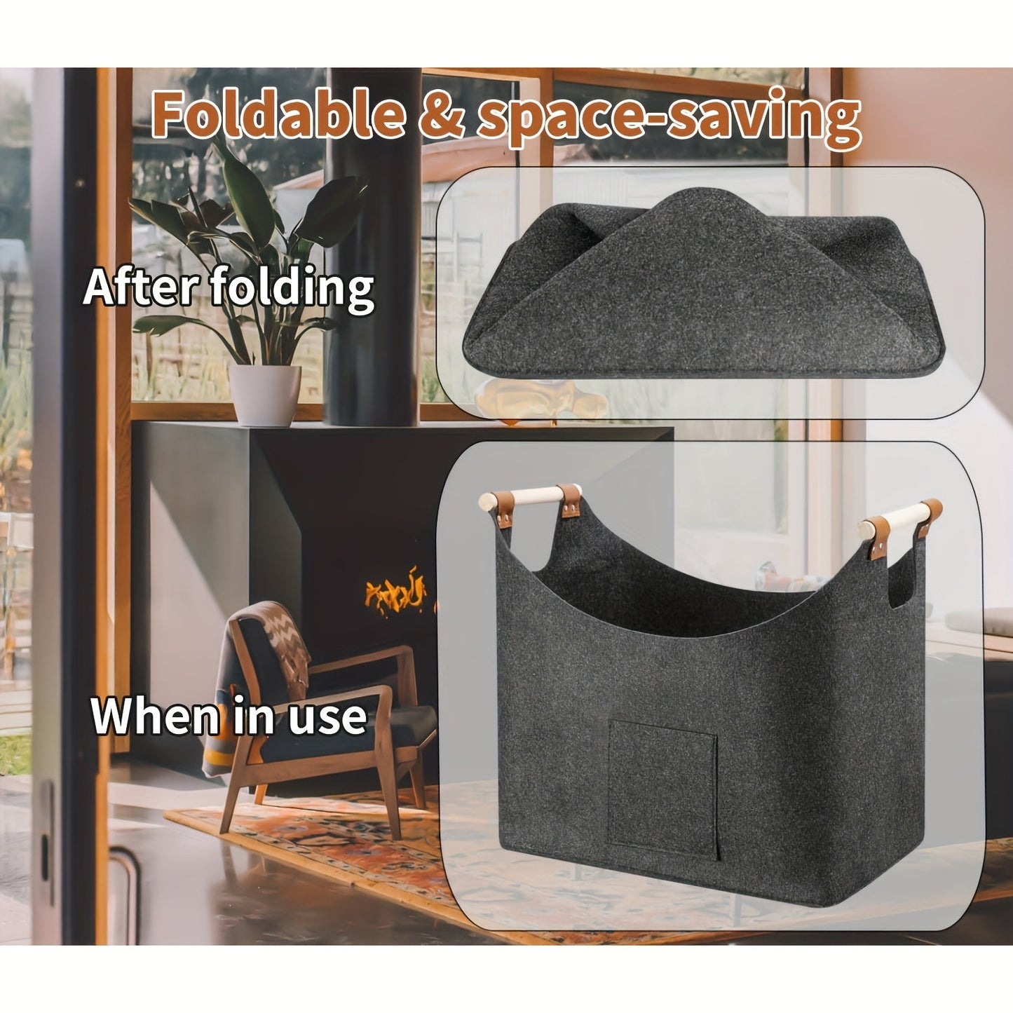 Wooden Firewood Basket with Blanket