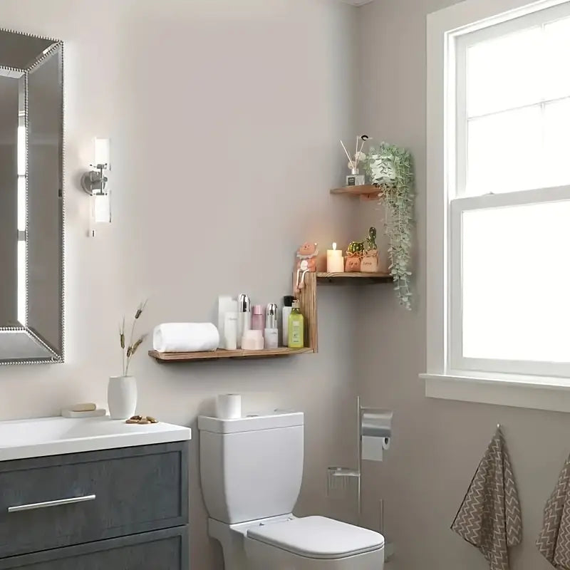 Rustic Wooden Wall Mounted Corner Shelf Set