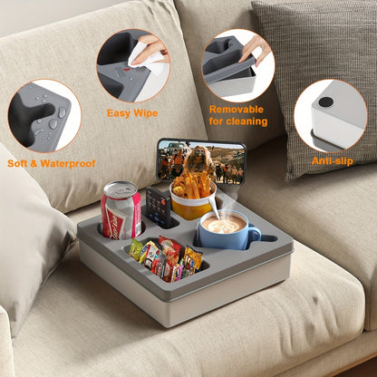Silicone Sofa Caddy Tray with Cup & Phone Holder