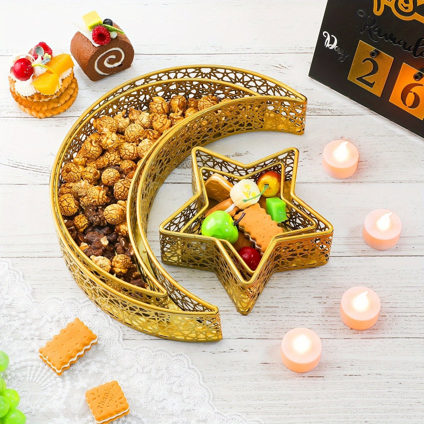 2pcs Ramadan Iron Serving Trays Set for Desserts