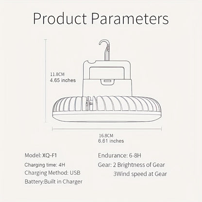 Camping Fan Light with Hook, Magnet & USB