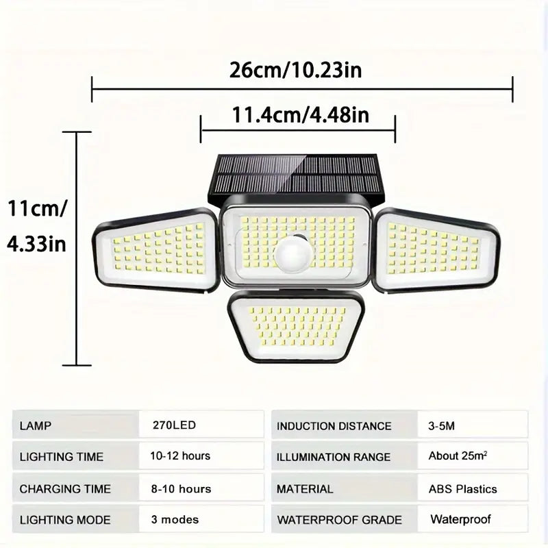 1pc Solar Garden Light Outdoor - 270 LEDs Solar Wall Light with Motion Sensor