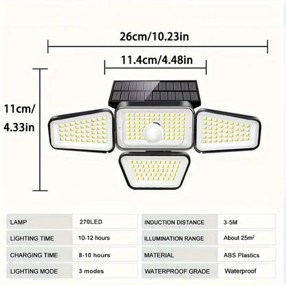 1pc Solar Garden Light Outdoor - 270 LEDs Solar Wall Light with Motion Sensor