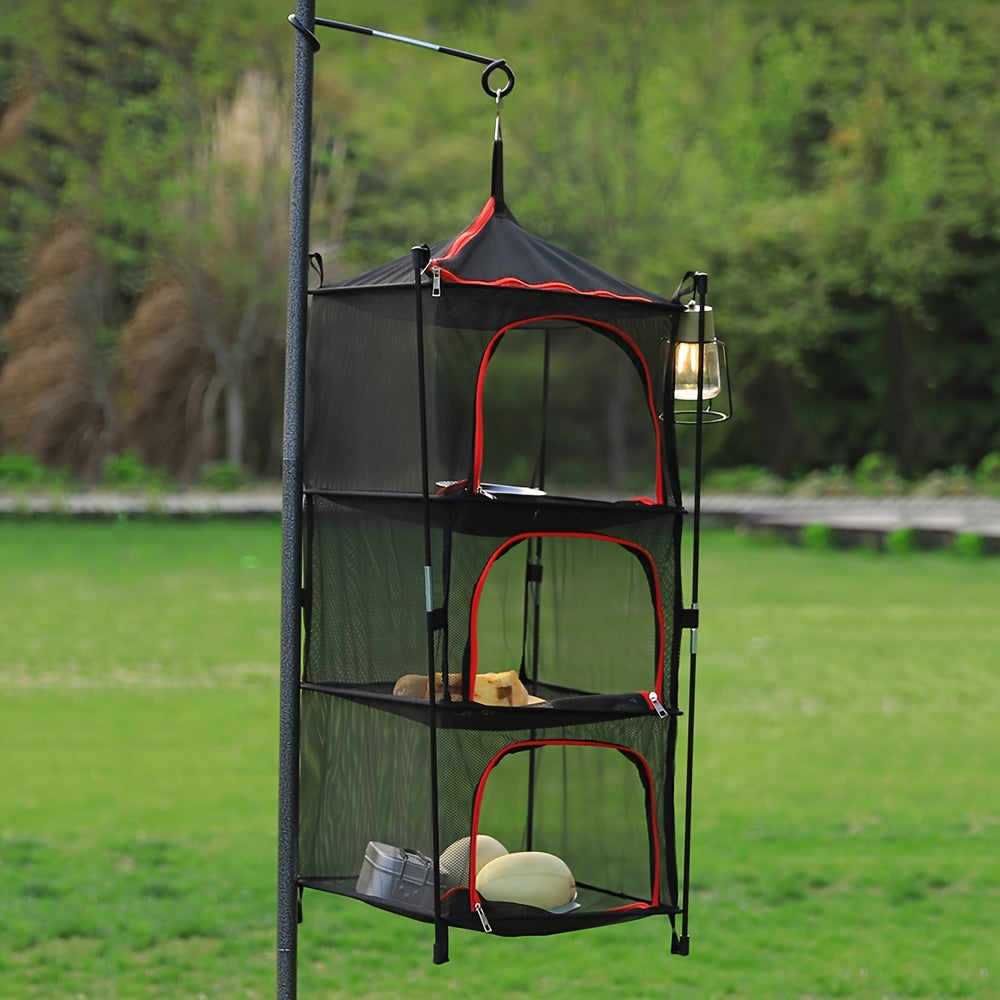 3-Tier Camping Storage Net Foldable Hanging Rack