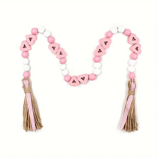 Valentine's Day Love Wood Beads Garland - Hemp Rope Tassel Decor (Model: Beads L116)