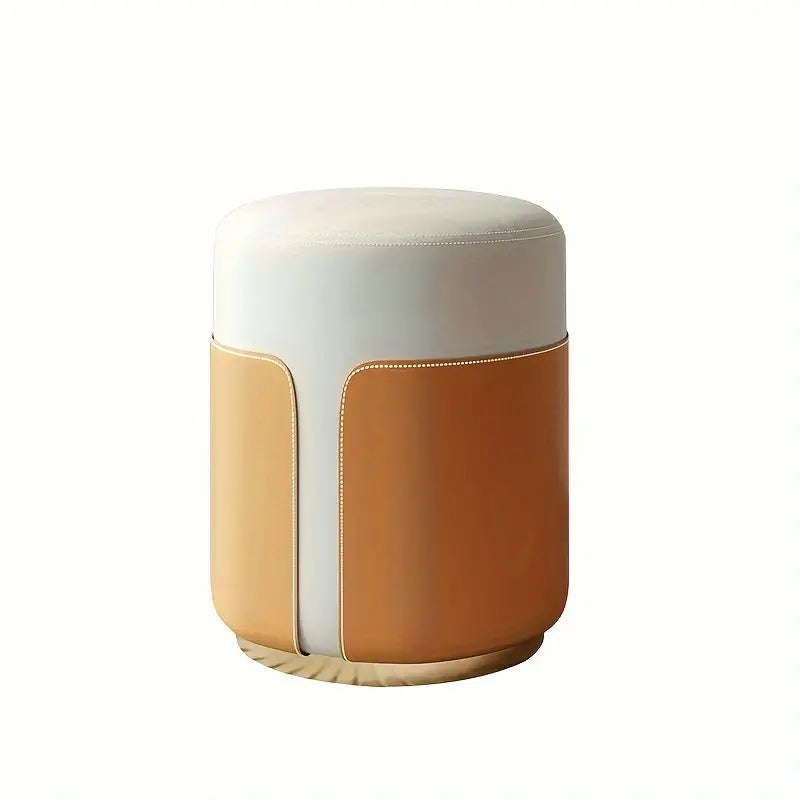 mporary Leather Splicing Round Dressing Stool - White & Orange