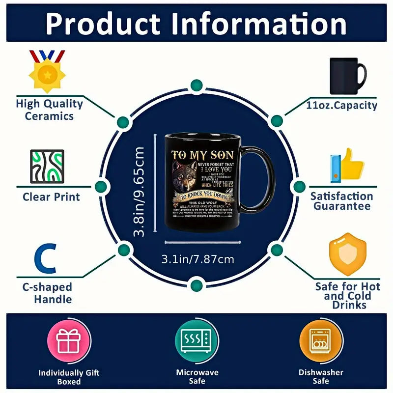 To My Son Black Wolf Coffee Mug - 11oz Ceramic Cup