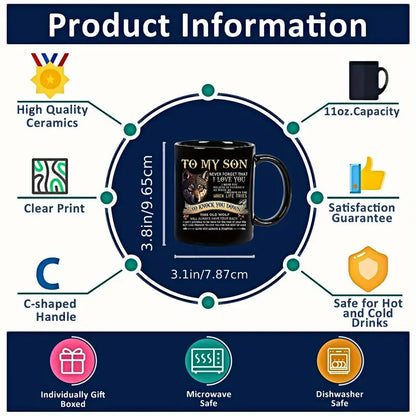 To My Son Black Wolf Coffee Mug - 11oz Ceramic Cup