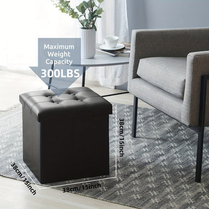 Storage Faux Leather Folding Stool