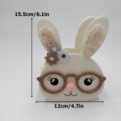 Spring Felt Rabbit Box with Glasses and Floral Accents