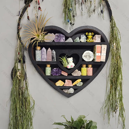 Two hearts intertwine in this beautifully crafted crystal wood shelf