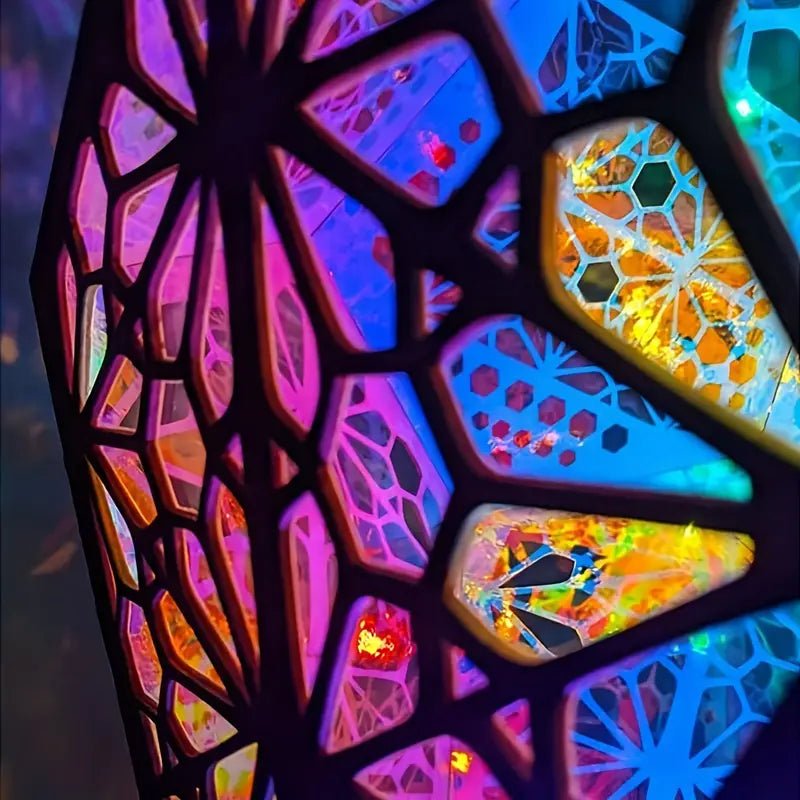 Wooden Bohemian Floor Lamp with USB Charging Port - Retro LED Colorful Diamond Lights