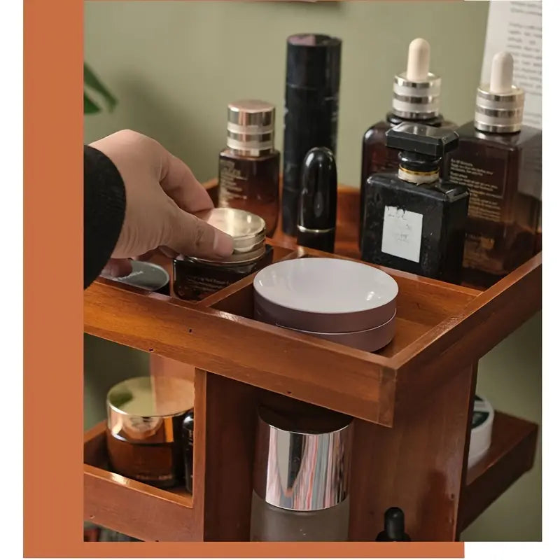 360° Rotating Wooden Cosmetic Storage Shelves - Brown Vanity Shelf