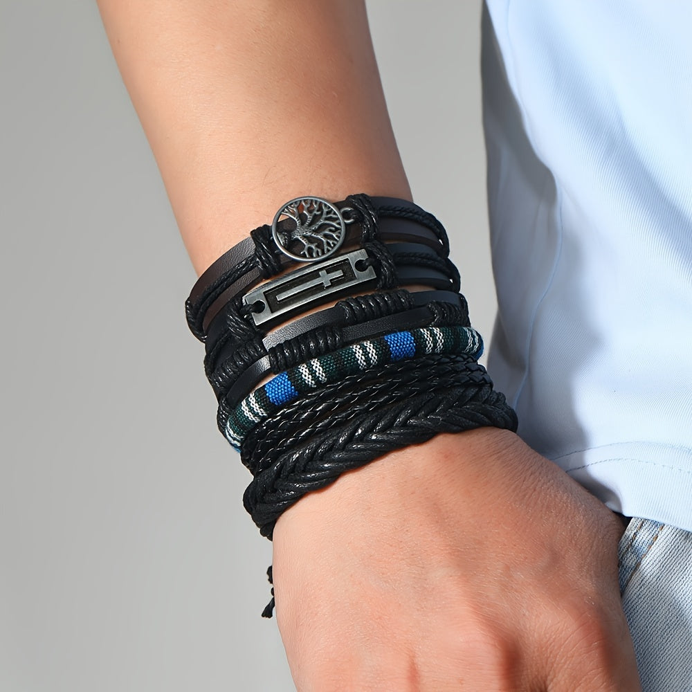 Men's Vintage PU Leather Bracelet Set (36pcs)