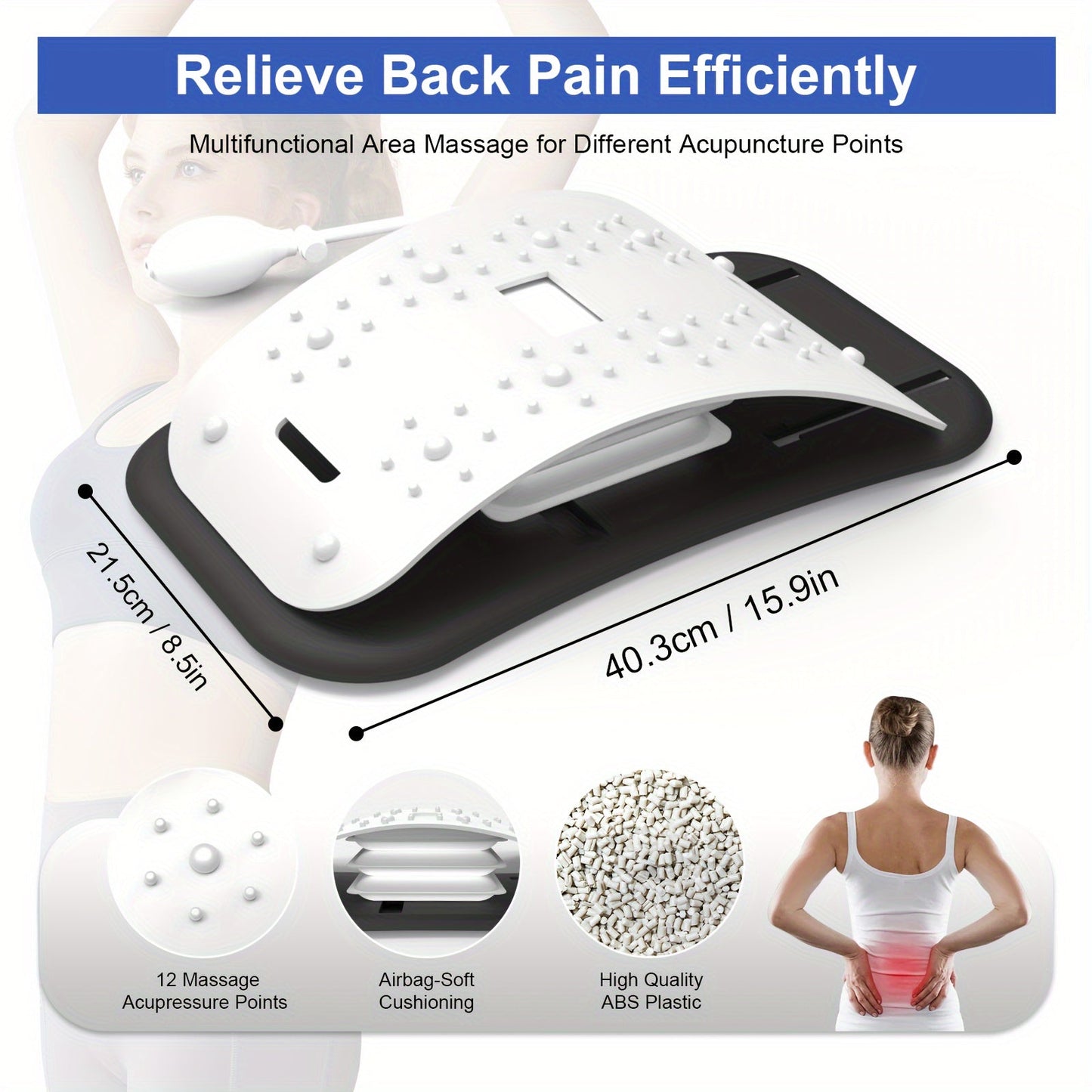 Back Stretcher & Massager - Relieve Sciatica & Fibromyalgia Pain(White)