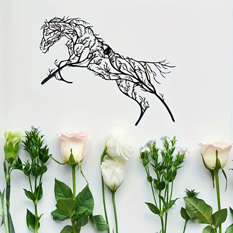 Iron Horse Branch Wall Decoration - Elegant Metal Animal Silhouette Craft
