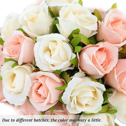 12-Piece Premium Artificial Rose Flowers with Stems(Champagne)