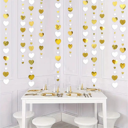 Heartfelt Elegance: 4m White and Golden Heart Shaped Garland