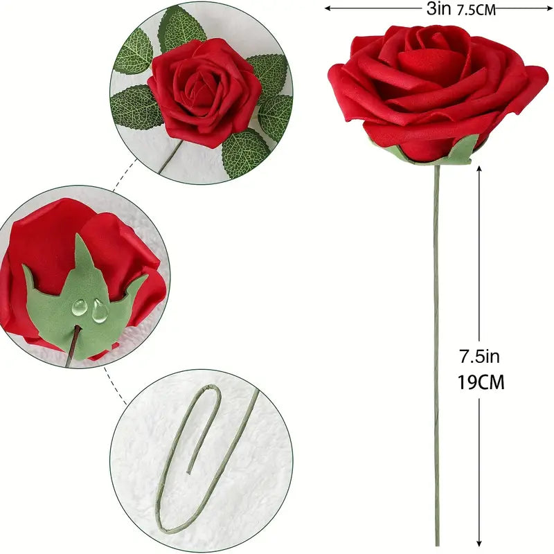 25pcs Realistic Wine Reds Artificial Flowers