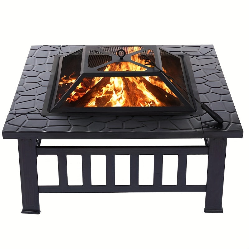 Square Metal Wood Fire Pit Table