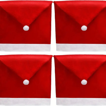 4Pcs Christmas Chair Covers - Santa Claus Red Hat Snowflake Chair Xmas Cap