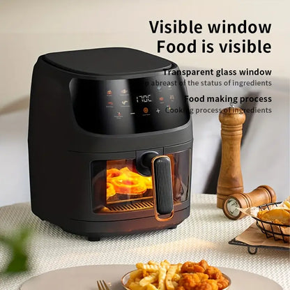 6L Large Capacity Visual Air Fryer with Color Touch Screen - Gray-Black