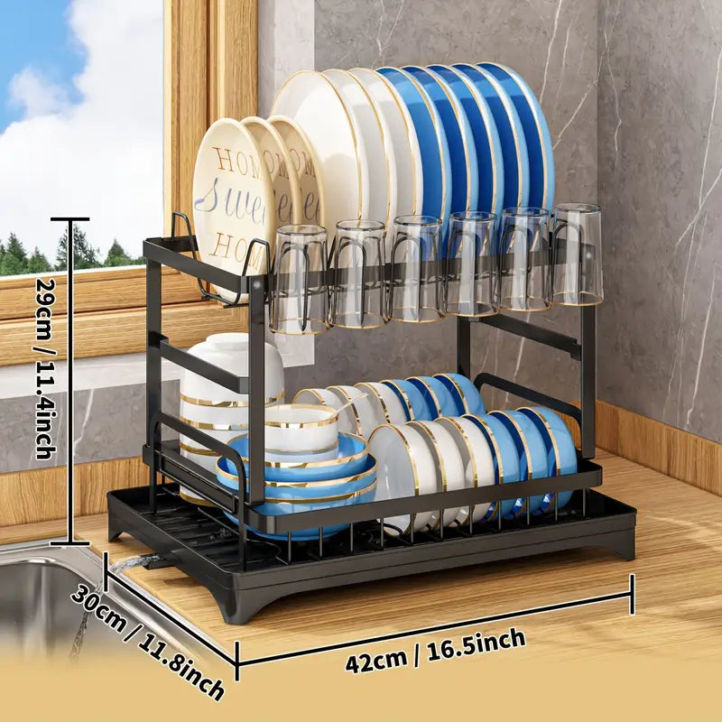Double Decker Drying Delight: The Ultimate 2-Tier Kitchen Dish Rack
