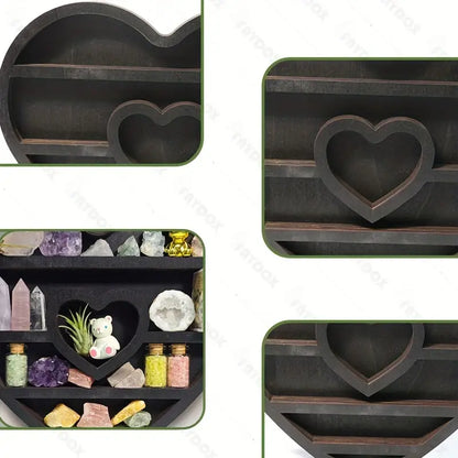 Two hearts intertwine in this beautifully crafted crystal wood shelf