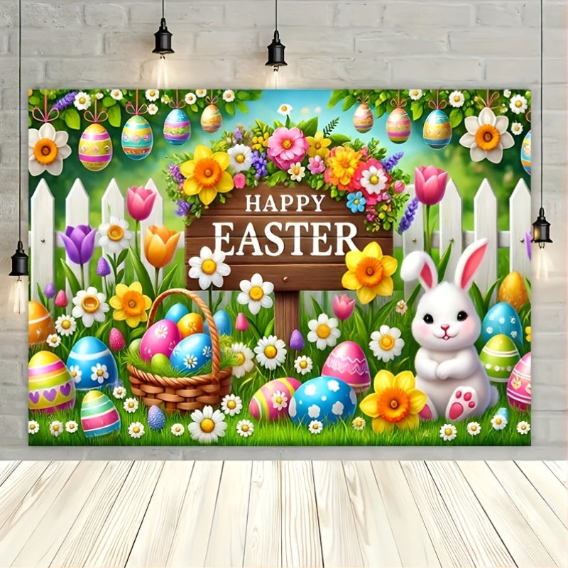 Easter Bunny & Eggs Fabric Backdrop