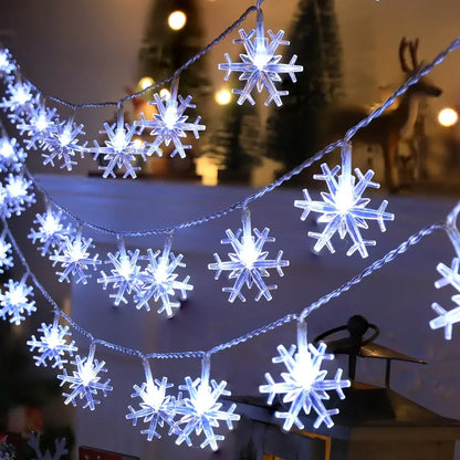 Glittering LED Christmas Snowflake String Lights