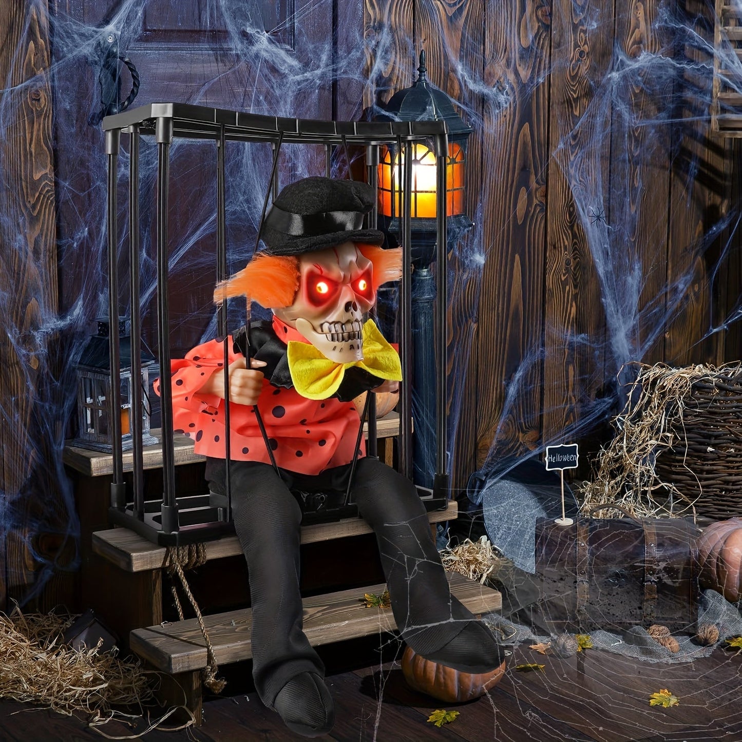 Halloween Screaming Clown Cage Decoration with Lights