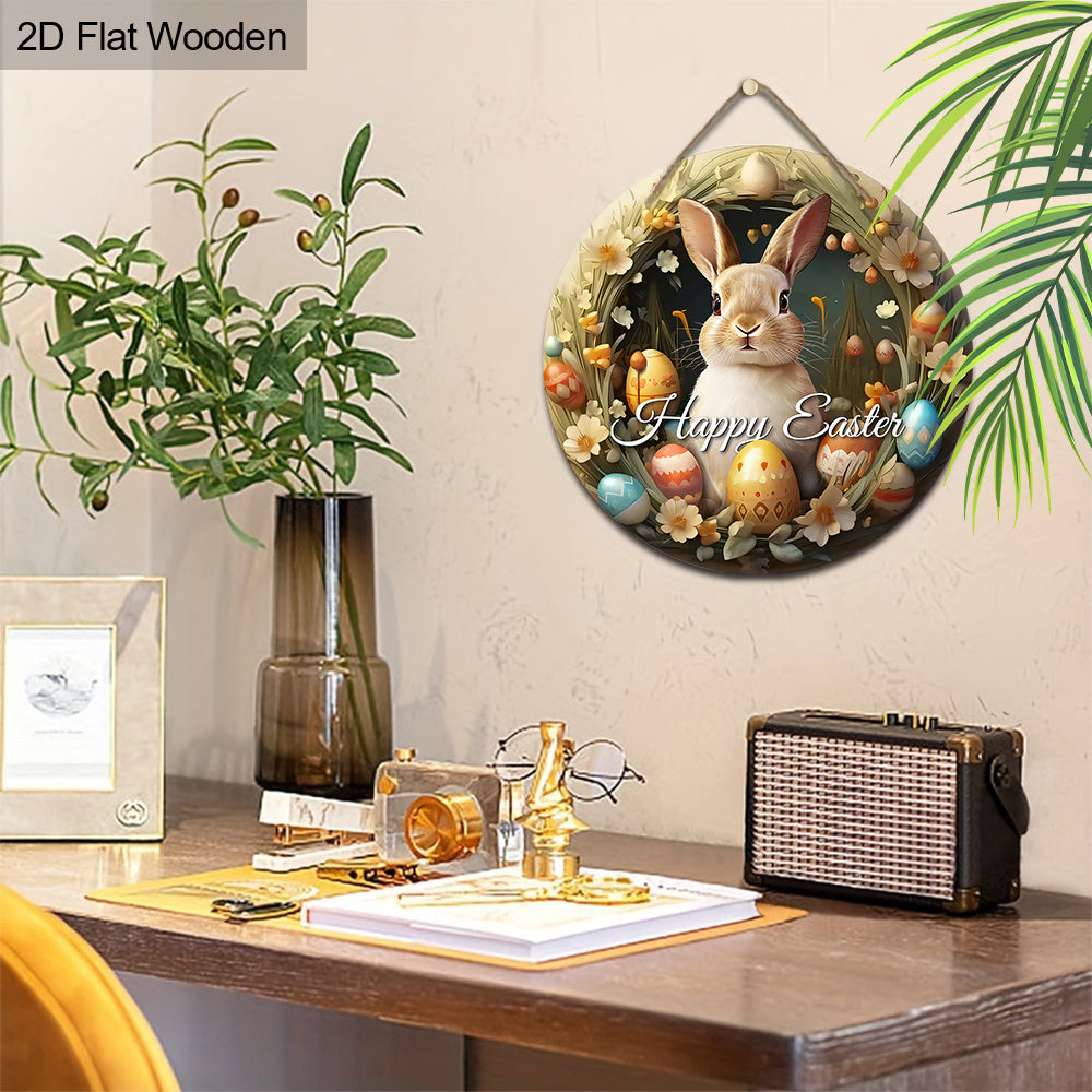 Rustic Wooden Easter Bunny Sign with Easter Eggs