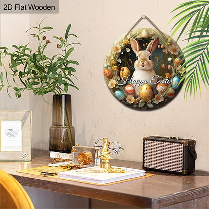 Rustic Wooden Easter Bunny Sign with Easter Eggs