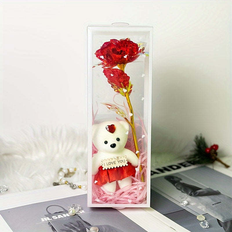 Enchanted Bear & Rose Gift Box for Special Occasions (Red)