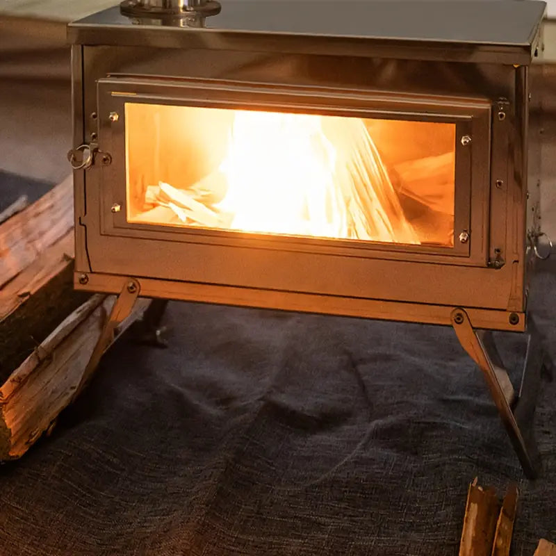 Stainless Steel Firewood Stove with Chimney - Outdoor Portable Camping Heater