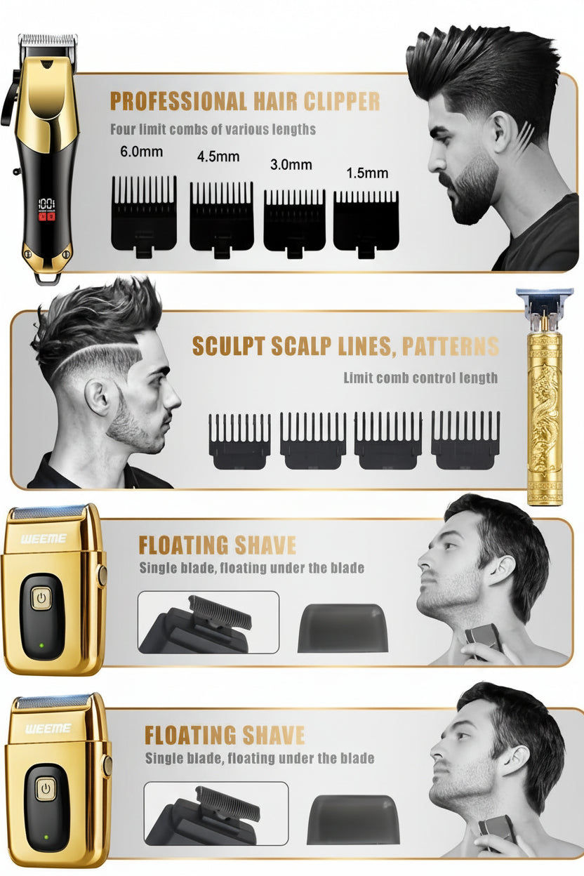 3pcs Men's Electric Hair Clippers Kit