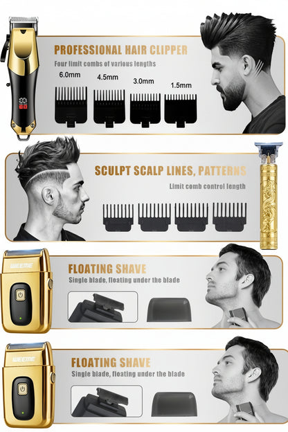 3pcs Men's Electric Hair Clippers Kit