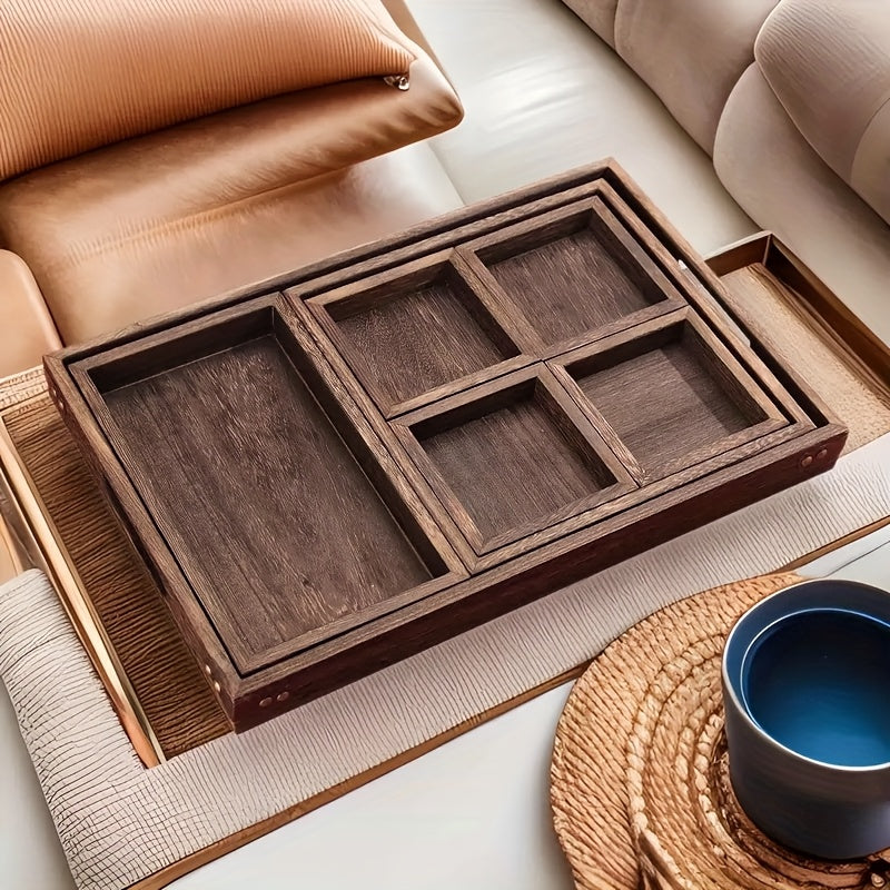 Rustic Wooden Tray Set with Handles (7pcs)