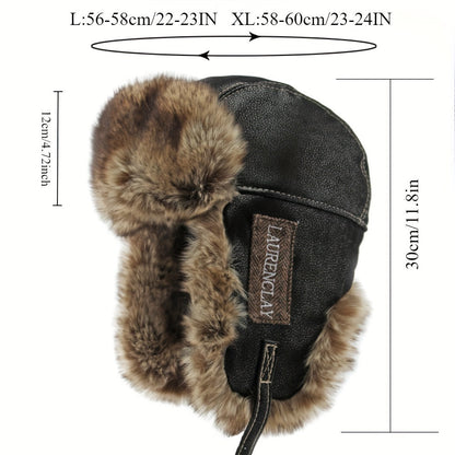 Winter Trapper Hat with Faux Fur & PU Leather